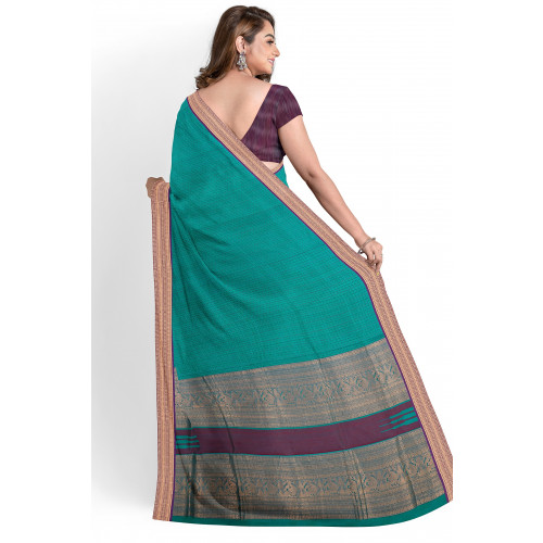 Teel Blue Colour Chanderi Silk Saree With Check Design - VillageHaat