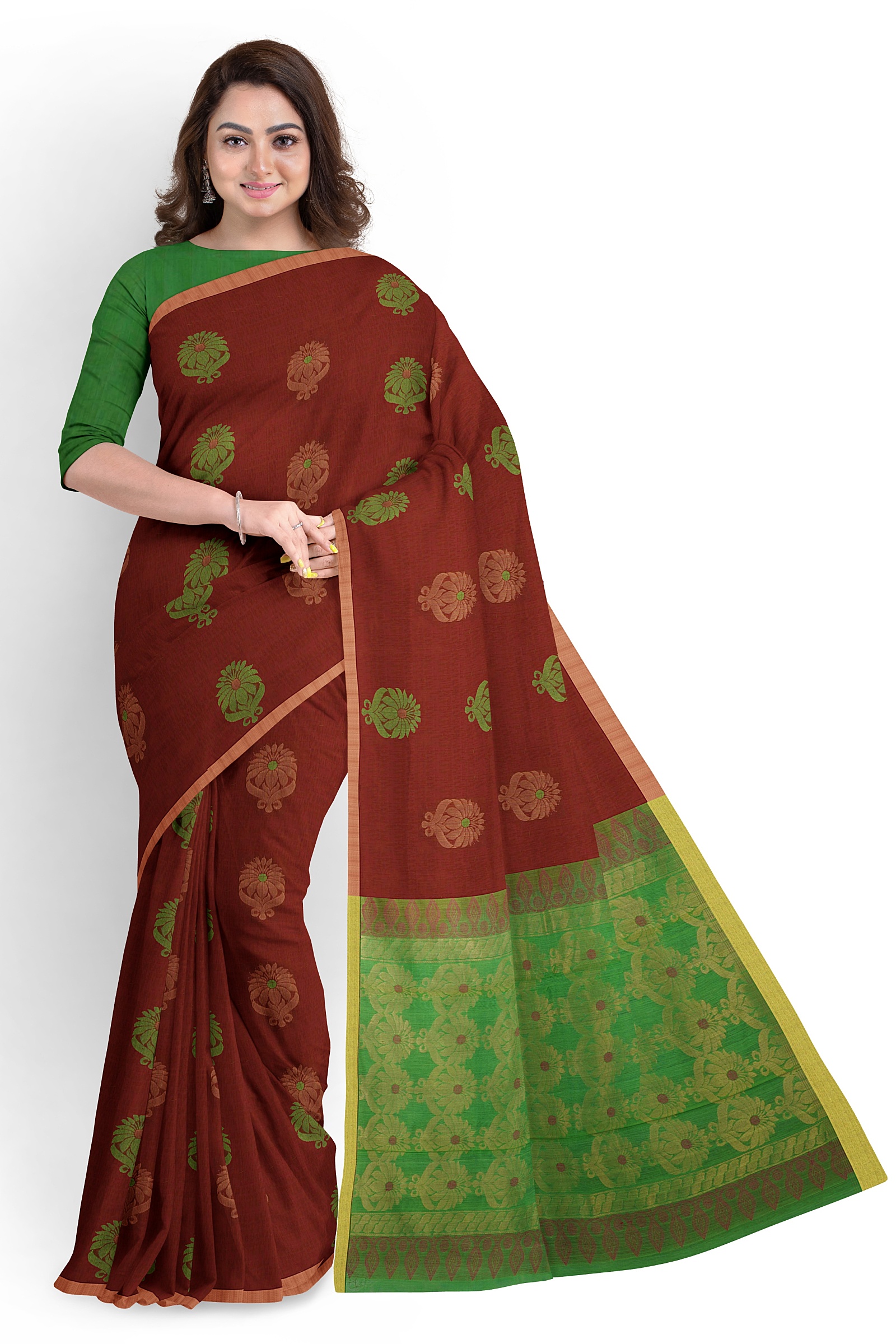 Red/yellow Light In Weight Printed Handloom Kora Cotton Saree at Best Price  in Chandauli | Shakti Textiles