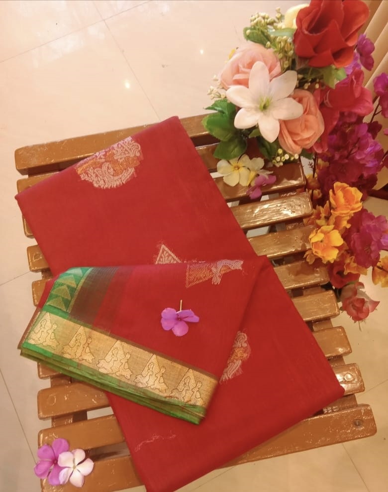 Pista Kora Cotton Banarasi Saree With Double Weaving Thread And Striped  Zari Border – Wearitage India
