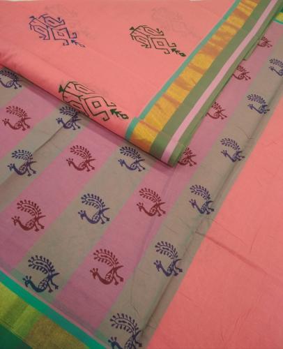 PL Salem Sarees Hand Block Printed Saree