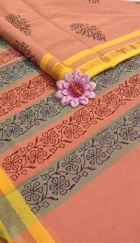 PL Salem Sarees Hand Block Printed Saree