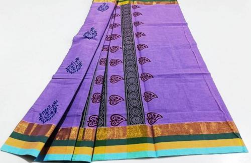 PL Salem Sarees Hand Block Printed Saree