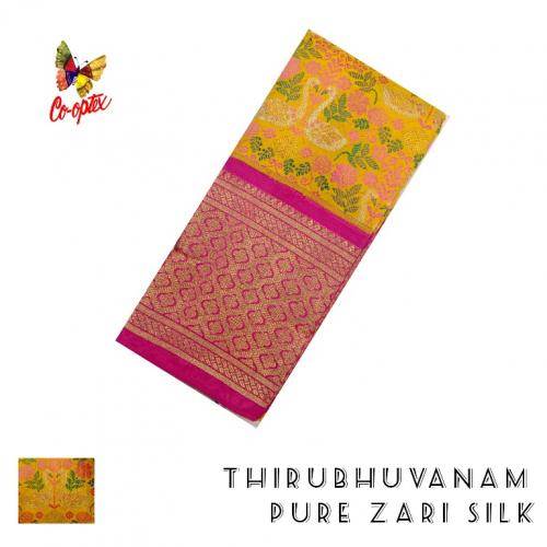 THIRUBHUVANAM PURE ZARI SILK SAREE 550MTS